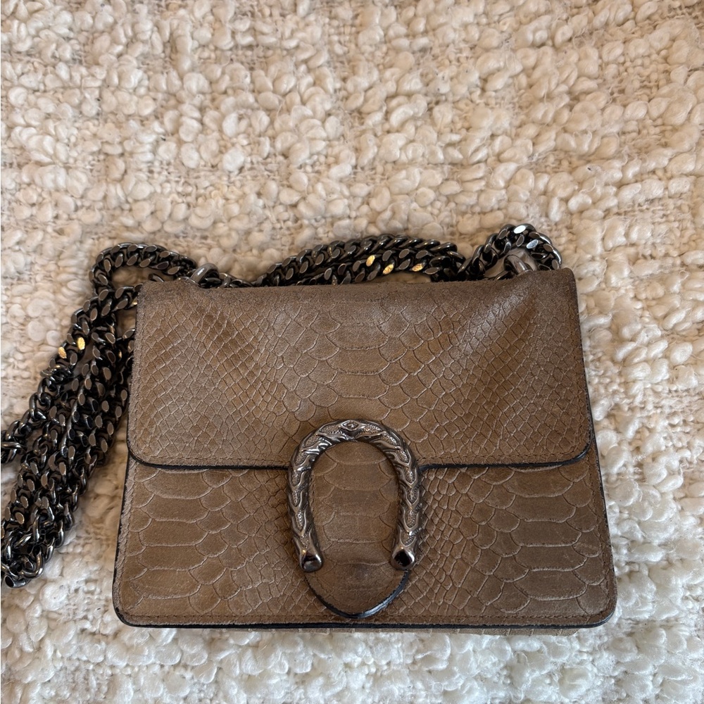 Brown Python-Texture Shoulder Bag with Gunmetal C… - image 5